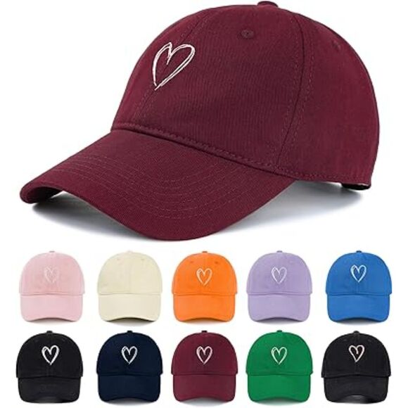 Other - Unisex Wine Red White Heart 100% Cotton Adjustable Size Classic Baseball Caps